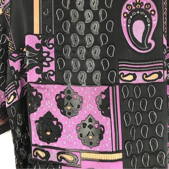 DEX Black Purple Paisley Pattern Semi Sheer Kimono Duster Tunic Cardigan - Picture 14 of 16